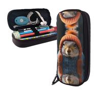 RLDOBOFE Pencil Case Large Capacity Pencil Pouch Aesthetic Pen Bag Office Stationery Organizer Leather Pen Holder Squirrel Wearing Hat Makeup Bags Pencil Case Box for Men Women Work Office