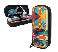 RLDOBOFE Pencil Case Large Capacity Pencil Pouch Aesthetic Pen Bag Office Stationery Organizer Leather Pen Holder Record Player Painting Makeup Bags Pencil Case Box for Men Women Work Office