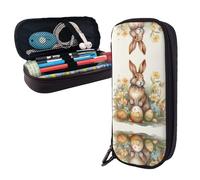 RLDOBOFE Pencil Case Large Capacity Pencil Pouch Aesthetic Pen Bag Office Stationery Organizer Leather Pen Holder Easter Eggs and Rabbits Makeup Bags Pencil Case Box for Men Women Work Office