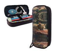 RLDOBOFE Pencil Case Large Capacity Pencil Pouch Aesthetic Pen Bag Office Stationery Organizer Leather Pen Holder Sleeping Cat Makeup Bags Pencil Case Box for Men Women Work Office