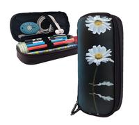 RLDOBOFE Pencil Case Large Capacity Pencil Pouch Aesthetic Pen Bag Office Stationery Organizer Leather Pen Holder Single Daisy Flower Makeup Bags Pencil Case Box for Men Women Work Office