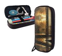 RLDOBOFE Pencil Case Large Capacity Pencil Pouch Aesthetic Pen Bag Office Stationery Organizer Leather Pen Holder Rain Hits the Window Makeup Bags Pencil Case Box for Men Women Work Office