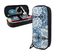 RLDOBOFE Pencil Case Large Capacity Pencil Pouch Aesthetic Pen Bag Office Stationery Organizer Leather Pen Holder Blue White Floral Pattern Makeup Bags Pencil Case Box for Men Women Work Office