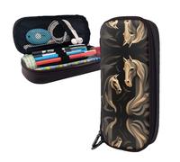 RLDOBOFE Pencil Case Large Capacity Pencil Pouch Aesthetic Pen Bag Office Stationery Organizer Leather Pen Holder Wood Carving Horse Makeup Bags Pencil Case Box for Men Women Work Office
