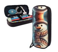 RLDOBOFE Pencil Case Large Capacity Pencil Pouch Aesthetic Pen Bag Office Stationery Organizer Leather Pen Holder Snowman Wearing Hat Makeup Bags Pencil Case Box for Men Women Work Office