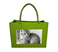 RLDOBOFE Pencil Cat Yarn Felt Tote Bag Reusable Kitchen Grocery Bag Versatile Large Capacity Commuter Handbags, Light Green, One Size