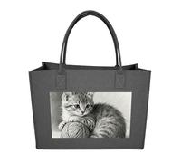 RLDOBOFE Pencil Cat Yarn Felt Tote Bag Reusable Kitchen Grocery Bag Versatile Large Capacity Commuter Handbags, Dark Gray, One Size
