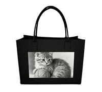 RLDOBOFE Pencil Cat Yarn Felt Tote Bag Reusable Kitchen Grocery Bag Versatile Large Capacity Commuter Handbags, Black, One Size