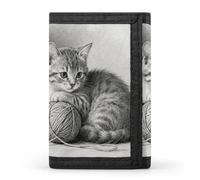 RLDOBOFE Pencil Cat Yarn Trifold Wallet Minimalist Mens Wallet with Key Hook 8 Card Slots Modern Stylish Polyester Security Wallets Fashion Slim Credit Card Holder Id Window