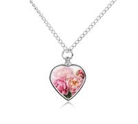 RLDOBOFE Peony Flowers Blossom Pet Cremation Necklaces for Ashes Personalized Pet Ashes Jewelry Heart Shaped Urn Pendant Custom Memorial Funeral Keepsake for Loss Dogs Cats
