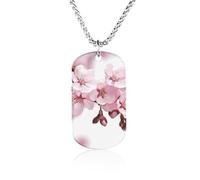 RLDOBOFE - Personalized Cherry Blossom Dog Tag Pendant, Personalized Military Tag Pendant with Box Chain, Memorial Photo Jewelry Gift for Men Women