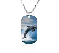 RLDOBOFE - Personalized Jumping Dolphins Dog Tag Pendant, Personalized Military Tag Pendant with Box Chain, Memorial Photo Jewelry, Gift for