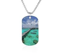 RLDOBOFE - Personalized Maldives Landscape Dog Tag Pendant, Personalized Military Tag Pendant with Box Chain, Memorial Photo Jewelry Gift for