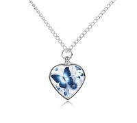 RLDOBOFE Pet Ashes Necklace Blue Butterfly Flowers Pets Memorial Gift Personalized Dog/Cat Jewelry Keepsake Heart-Shaped Pendant Urn Necklaces for Dogs Cats Lover Women And Men