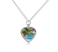 RLDOBOFE Pet Ashes Necklace Perfect Paradise Tropical Palm Tree Floral Pets Memorial Gift Personalized Dog/Cat Jewelry Keepsake Heart-Shaped Pendant Urn Necklaces for Dogs Cats Lover Women And Men
