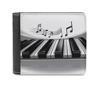 RLDOBOFE Piano Music Symbol Wallet Passcase for Men, Extra Capacity Bifold Leather Wallets with ID Windows, Slim Stylish Wallet for Gift, Blocking Money Clip for Cards, Coin Pouch