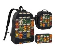 RLDOBOFE Pill Clustering Backpack Set 3 PCS - 17 Inch Laptop Backpack with Lunch Bag, Waterproof Daypack Insulated Lunch Box Large Capacity Coin Pouch Personalized Gift
