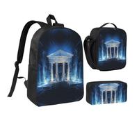 RLDOBOFE Pillars of Ancient Temple Backpack Set 3 PCS - 17 Inch Laptop Backpack with Lunch Bag, Waterproof Daypack Insulated Lunch Box Large Capacity Coin Pouch Personalized Gift