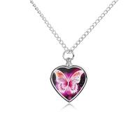 RLDOBOFE Pink Butterfly Urn Necklace Heart Cremation Jewelry for Ashes Memorial Keepsake Jewelry with Funnel Filler Urn Locket for Women Men to Hold Ashes of Pet Loved Ones