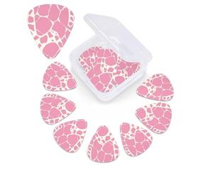 RLDOBOFE Pink Giraffe Texture Print Guitar Picks 12 Pack Guitar Plectrums with Storage Box Bass Picks For Acoustic Guitar Bass Electric Ukulele Includes 0.46mm, 0.71mm, 0.96mm
