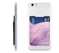 RLDOBOFE Pink Purple Marble Phone Wallet, Stick On Card Holder for Back of Phone Case - Leather Cell Phone Card Wallet Sleeve Adhesive Phone Pocket - Compatible with Most Cell Phones
