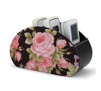RLDOBOFE Pink Rose Remote Control Organizer PU Leather Storage 5 Compartment Controller Holder Multi-functional Brush Organizer Box Office Supplies Caddy for Bedside