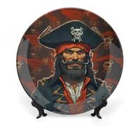 RLDOBOFE Pirate Captain Decorative Plate Ceramic Display Plate with Stand Salad Plates Colorful Porcelain Dinner Dishes Dessert Appetizer Dishes for Kitchen Party Table Decor 6inch