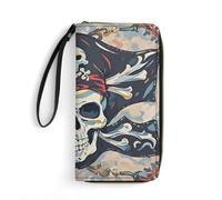 RLDOBOFE Pirate Flag Skull PU Leather Wallet with Rope, Zip Multi-Layer Pocket Card Holder, Small Purse for Men And Women