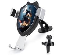 RLDOBOFE Pirate Sailboat Full Moon Car Phone Holder, Phone Holder Mount for Car Windshield Dashboard & Straight Air Vent, Universal Hands Free Automobile Cell Phone Holders for 4-6 Inch Smartphones