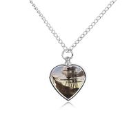 RLDOBOFE Pirate Ship Cremation Jewelry for Ashes Heart Urn Necklaces Personalized Memorial Necklace Dog Cat Keepsake Pendant Custom Small Locket Ash Holder for Women Men