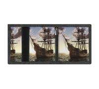 RLDOBOFE Pirate Ship Trifold Wallet Minimalist Mens Wallet with Key Hook 8 Card Slots Modern Stylish Polyester Security Wallets Fashion Slim Credit Card Holder Id Window