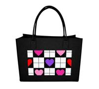 RLDOBOFE Plaid Hearts Felt Tote Bag Reusable Foldable Grocery Bag Versatile Large Capacity Commuter Handbag, Black, One Size
