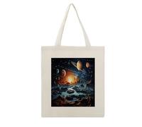 RLDOBOFE Planets Stars And Milky Way Galaxy Print Canvas Tote Bag Reusable Grocery Bag Lightweight Shopping Cloth Bags with Long Handles Aesthetic Cute Shoulder Bags for Women Lady Casual Vacation