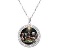 RLDOBOFE Playing Poker Dogs Pendant Necklace Diamond Jewelry Silver Round Womens Necklaces Fashion Accessories Birthday Jewelry Gifts for Women Her Girlfriend Wife