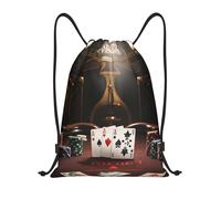 RLDOBOFE Poker Tournament Drawstring Backpack Sports Gym Sackpack Waterproof Swim Bag Men Women Draw String Bag, Black, S