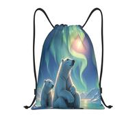 RLDOBOFE Polar Bears & Northern Lights Drawstring Backpack Sports Gym Sackpack Waterproof Swim Bag Men Women Draw String Bag, Black, S