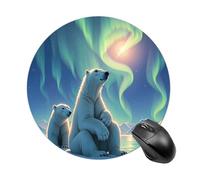 RLDOBOFE Polar Bears & Northern Lights Mouse Pad, Rubber Base & Smooth Cloth Surface, Portable Round Mouse Pad, Rubber Mousepad for Office Home Gaming Laptop Men Women 7.8In