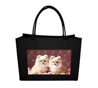 RLDOBOFE Pomeranians Puppies And Point Felt Tote Bag Reusable Foldable Grocery Bag Versatile Large Capacity Commuter Handbag Black
