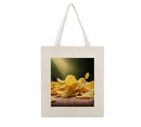 RLDOBOFE Potato Chips Print Canvas Tote Bag Reusable Grocery Bag Lightweight Shopping Cloth Bags with Long Handles Aesthetic Cute Shoulder Bags for Women Lady Casual Vacation