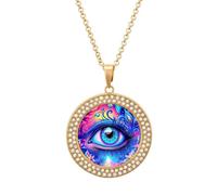RLDOBOFE psychedelic eyes pendant necklace for women diamond circle necklace with 20 inch chain diamond jewelry cute necklaces for birthday christmas day gift
