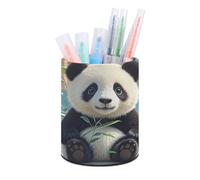 RLDOBOFE PU Leather Black And White Panda Pen Holder Round Pencil Organizer Stand Makeup Brush Stationery Container Desk Accessories Storage Organizer Desktop Box for Office Home