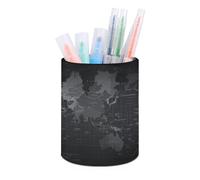 RLDOBOFE PU Leather Black World Map Pen Holder Round Pencil Organizer Stand Makeup Brush Stationery Container Desk Accessories Storage Organizer Desktop Box for Office Home