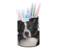 RLDOBOFE PU Leather Border Collie Pen Holder Round Pencil Organizer Stand Makeup Brush Stationery Container Desk Accessories Storage Organizer Desktop Box for Office Home