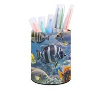 RLDOBOFE PU Leather Different Fish Pen Holder Round Pencil Organizer Stand Makeup Brush Stationery Container Desk Accessories Storage Organizer Desktop Box for Office Home