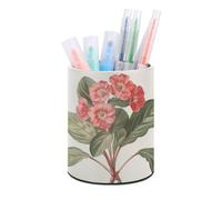 RLDOBOFE PU Leather Elegant Red Flower Pen Holder Round Pencil Organizer Stand Makeup Brush Stationery Container Desk Accessories Storage Organizer Desktop Box for Office Home