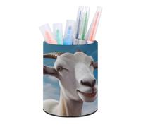 RLDOBOFE PU Leather Goat Pen Holder Round Pencil Organizer Stand Makeup Brush Stationery Container Desk Accessories Storage Organizer Desktop Box for Office Home
