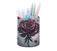 RLDOBOFE PU Leather Rose Gothic Pen Holder Round Pencil Organizer Stand Makeup Brush Stationery Container Desk Accessories Storage Organizer Desktop Box for Office Home