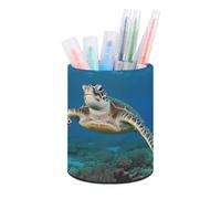 RLDOBOFE PU Leather Sea Turtles Pen Holder Round Pencil Organizer Stand Makeup Brush Stationery Container Desk Accessories Storage Organizer Desktop Box for Office Home