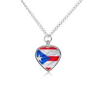 RLDOBOFE Puerto Rico Flag Cremation Jewelry for Ashes Heart Urn Necklaces Personalized Memorial Necklace Dog Cat Keepsake Pendant Custom Small Locket Ash Holder for Women Men