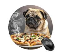 RLDOBOFE Pug Pizza Mouse Pad, Rubber Base & Smooth Cloth Surface, Portable Round Mouse Pad, Rubber Mousepad for Office Home Gaming Laptop Men Women 7.8In